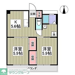 吉岡コーポ 2DKの間取図画像
