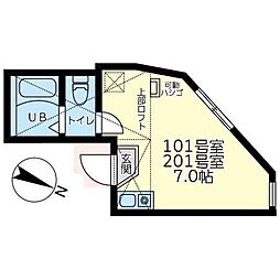 ユナイト三ッ沢ジェトロの杜 ワンルームの間取図画像