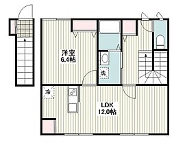 東急東横線 綱島駅 徒歩6分の賃貸アパート 2階1LDKの間取り