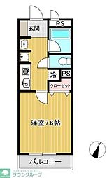 西武新宿線 新狭山駅 徒歩7分の賃貸マンション 2階1Kの間取り