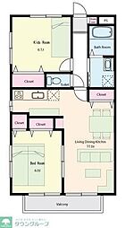 東武東上線 ふじみ野駅 徒歩27分の賃貸アパート 1階2LDKの間取り
