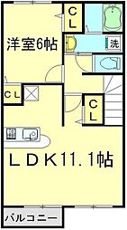 東武東上線 ふじみ野駅 徒歩12分の賃貸アパート 2階1LDKの間取り