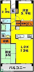 ソルティブラン鶴瀬 2SLDKの間取図画像