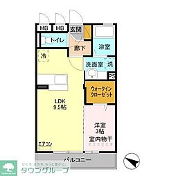 カルチェB 1LDKの間取図画像