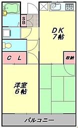 東武東上線 上福岡駅 徒歩6分の賃貸マンション 2階2DKの間取り