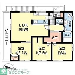東武東上線 鶴瀬駅 徒歩4分の賃貸マンション 3階3LDKの間取り