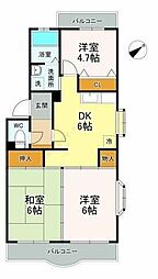 東武東上線 みずほ台駅 徒歩11分の賃貸マンション 3階3DKの間取り