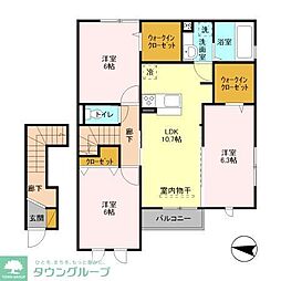 東武東上線 志木駅 徒歩30分の賃貸アパート 2階3LDKの間取り