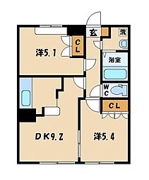 東武東上線 東松山駅 バス7分 市民病院前下車 徒歩3分の賃貸アパート 2階2DKの間取り
