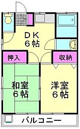 東武東上線 鶴瀬駅 徒歩5分の賃貸アパート 1階2DKの間取り
