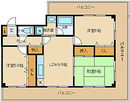 幸喜ビル 3LDKの間取図画像