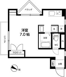 スカイフラッツ千早 1Kの間取図画像