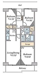 上青木スカイハイツ 3LDKの間取図画像