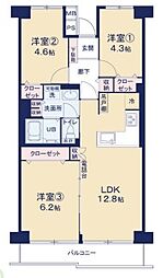 上青木スカイハイツ 3LDKの間取図画像