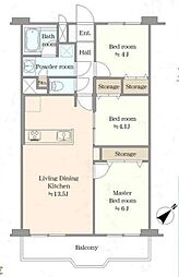 根岸ハイツ1号棟 3LDKの間取図画像