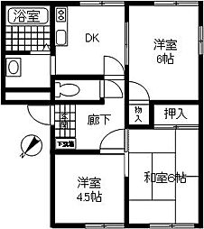 さくら通りハウスII 2階3DKの間取り