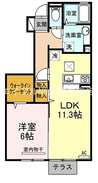 岡山県倉敷市上富井(賃貸アパート1LDK・1階・46.30㎡)の写真 その2