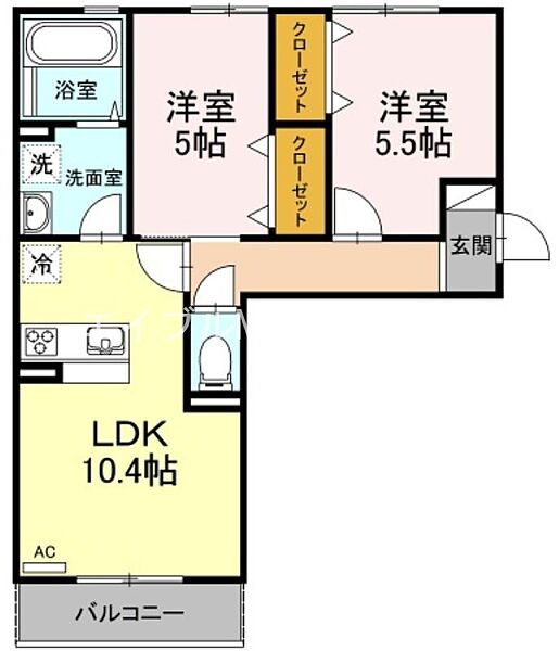 セカンドコート　B棟 ｜岡山県岡山市北区今保(賃貸アパート2LDK・2階・52.23㎡)の写真 その2