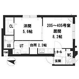 グランミレニアム中の島通り 3階1LDKの間取り