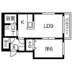 ジョヴァンニ菊水 1階1LDKの間取り