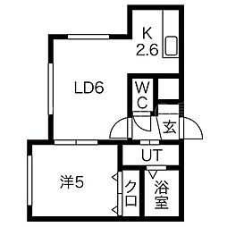 カハラ宮の沢 1LDKの間取図画像