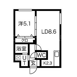 パインハート中の島 1LDKの間取図画像