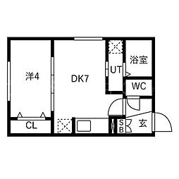 札幌市豊平区平岸四条9丁目マンション 1DKの間取図画像
