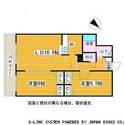 パルティーレ南郷通 2LDKの間取図画像