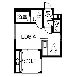 グランド中の島 1LDKの間取図画像