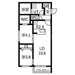 リガーレ月寒東 2LDKの間取図画像