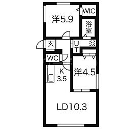 ハウス中の島シュライン 2LDKの間取図画像