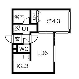 グランヴェール北円山 1LDKの間取図画像