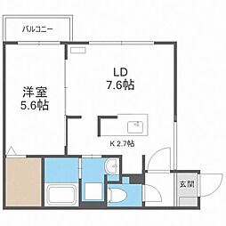 ブランシャール円山桜通 1LDKの間取図画像