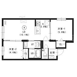 仮)澄川3-2MS 2LDKの間取図画像