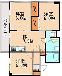 リバーサイドai 3DKの間取図画像