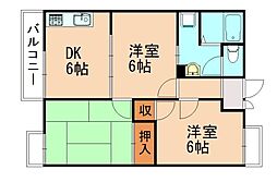 桂川第3たつみ荘 3DKの間取図画像