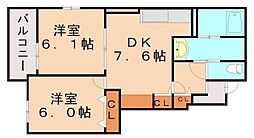 グランベルワダ 2DKの間取図画像