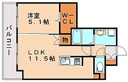 エストレイラ飯塚 1LDKの間取図画像