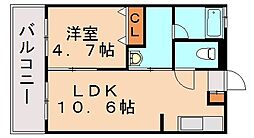 ラルーチェ花瀬 1LDKの間取図画像
