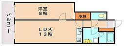 ティアラ東町 1LDKの間取図画像