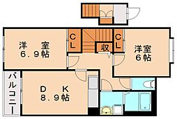 メゾンシャンデレザン 2DKの間取図画像