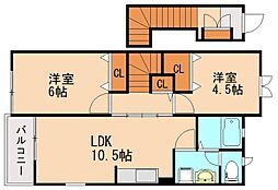 グラシュ・プレーヌA 2LDKの間取図画像