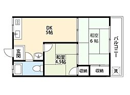 太陽ハイツ 2DKの間取図画像
