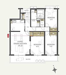 アミティ三郷早稲田団地6-1-2号棟 3LDKの間取図画像