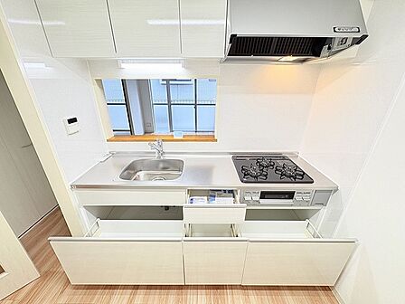 白を基調としたすっきりと端正な設えが日々の家事を心地よく彩る空間です