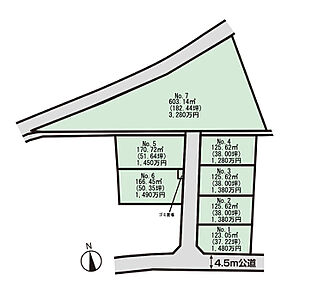 区画図：広々約37坪〜182.44坪ございます。建築条件無し。