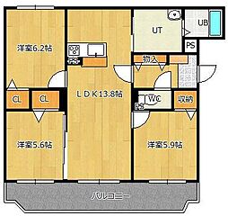 サンクレール常盤 3LDKの間取図画像