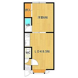 ハイツサニーヒル3 1DKの間取図画像
