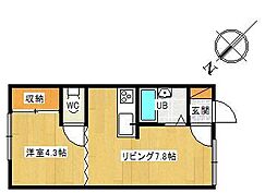 ハイツ東京 1DKの間取図画像