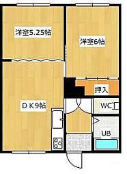 幸陽ハイツ 2DKの間取図画像